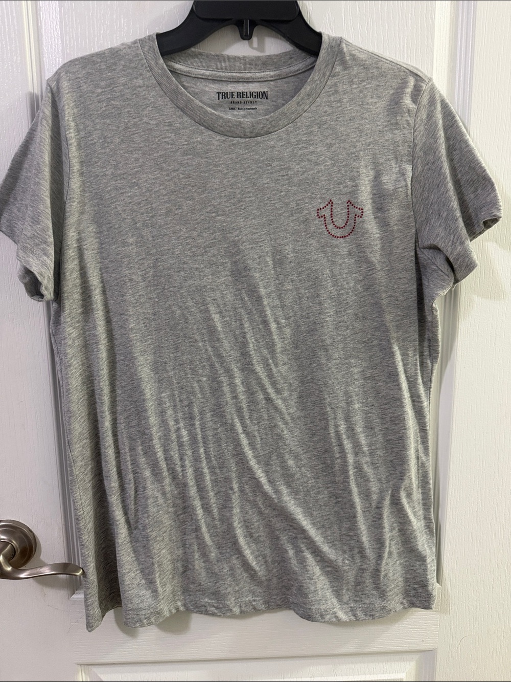 True Religion Heather Gray Short Sleeve Tee with Red Logo Stitch
